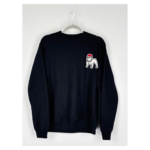 Duke Winston Santa Bulldog Patch Sweatshirt Pullover Womens Medium Black New - Picture 1 of 7